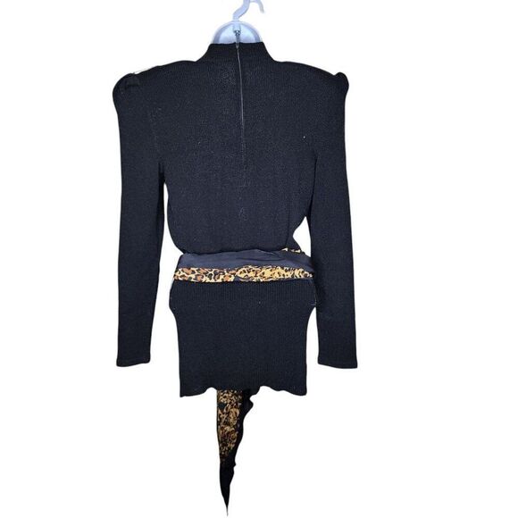 Vintage 80s Raul Blanco Cheetah Scarf Sweater Silk Skirt Suit Set Womens 6 Black - Picture 6 of 16